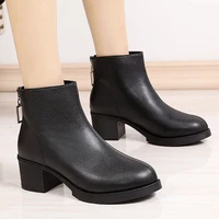 2021pu leather winter boots shoes womens ankle boots women thick heel fashion plus cotton warm boots women boots platform shoes