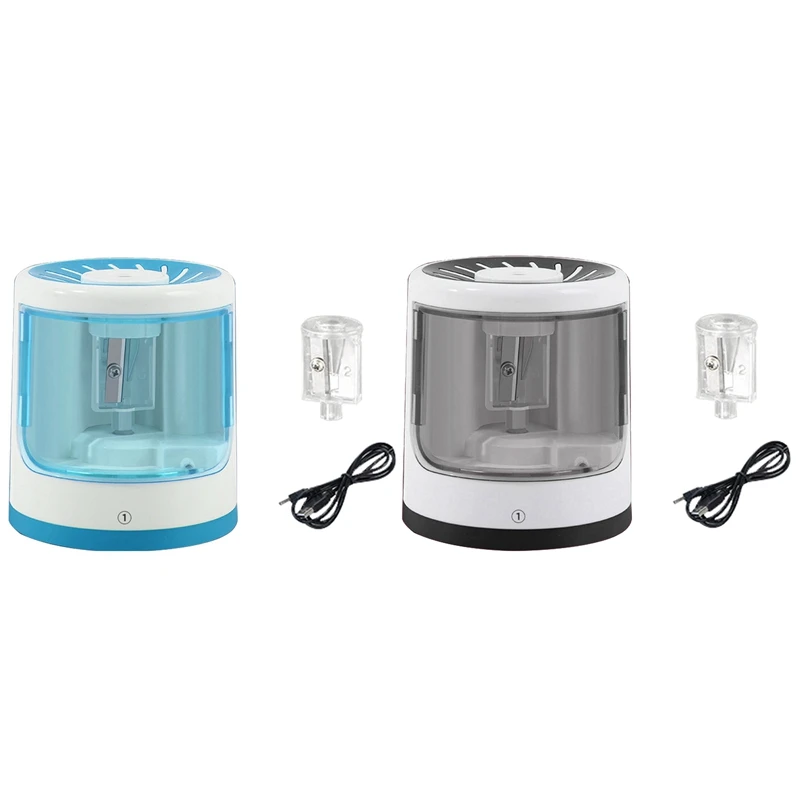 

2x Electric Pencil Sharpener USB/Use Battery Cute Pencil Sharpener Students Stationery (Black&Blue)