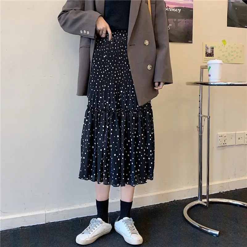 Женская шифоновая юбка в горошек с поясом на резинке | одежда