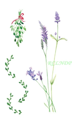 

Waterproof Temporary Tattoo beautiful purple flower lavender leaf tatto stickers flash tatoo fake tattoos for girl women