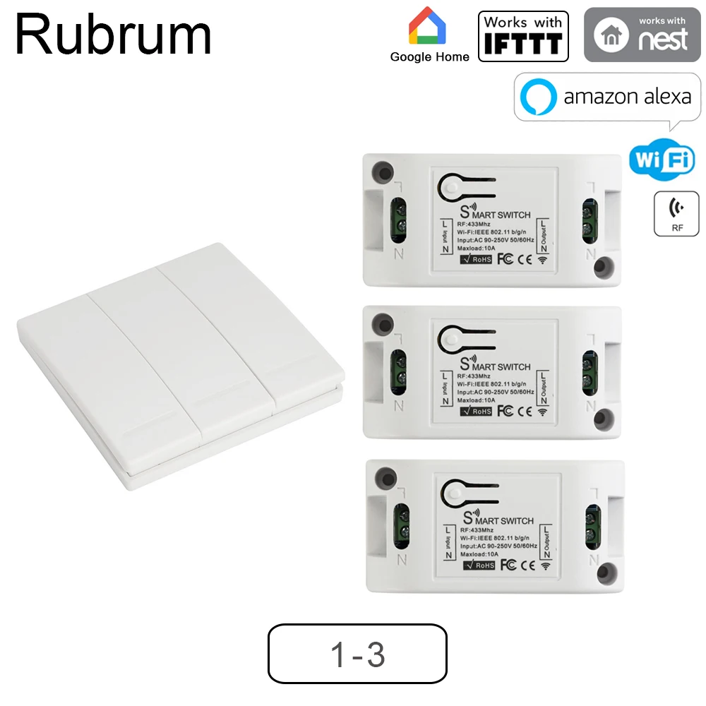 Умный радиочастотный Wi Fi переключатель Rubrum 433 МГц 10 А/2200 Вт беспроводной 86 типа