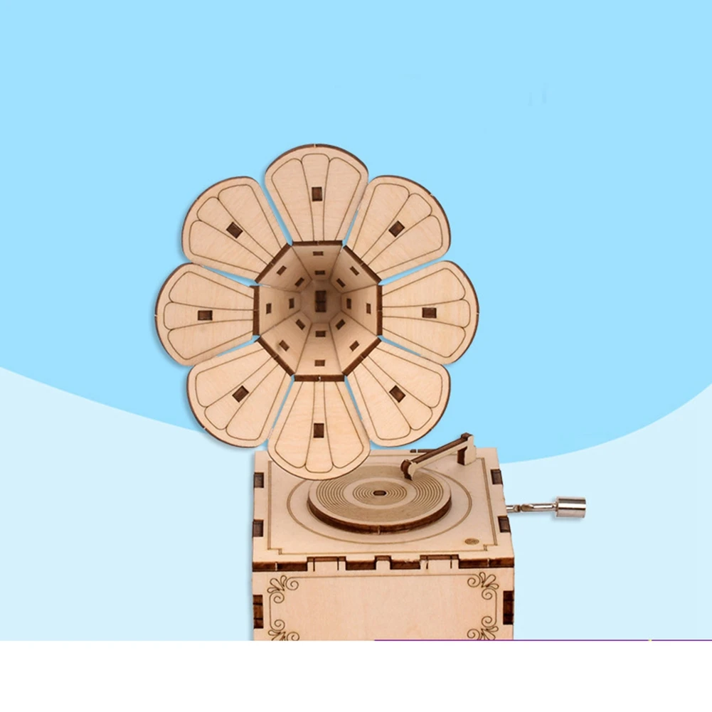

New Three-dimensional Jigsaw Puzzle Hand-assembled Model Hand crank Music Box Toy Adult Diy Plug-in Building Blocks Phonograph