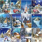 HUACAN раскраска по номеру зимние наборы для дома краска по номеру Снежный пейзаж DIY рамка для рисования на холсте Ручная Краска ed Art подарок