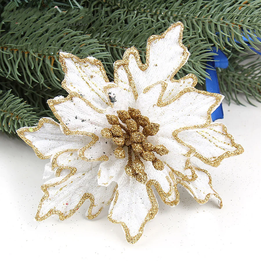 5 шт. Искусственные Позолоченные цветы Poinsettia украшение для дома праздничные