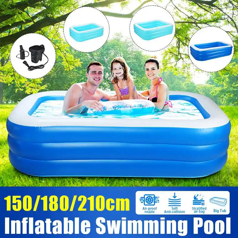 

150/180/210CM 3 Layer Children Inflatable Pool Bathing Tub Baby Kid Outdoor Swimming Pool Inflatable Rectangular Swimming Pool