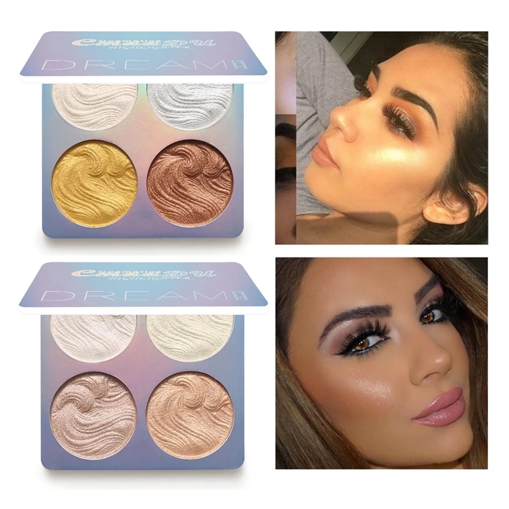 

4 Color Face Highlighter Palette Bronzer Contouring Highlight Powder Makeup Glitter Contour Shimmer Shine Iluminador Maquillaje