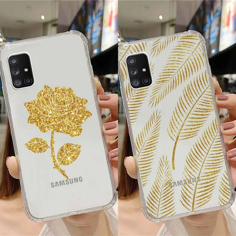 

Golden leaf flower love leopard Phone Case Transparent For Samsung Note A 7 8 9 10 20 50 51 71 90 20 11 81 e LITE Ultra PRO