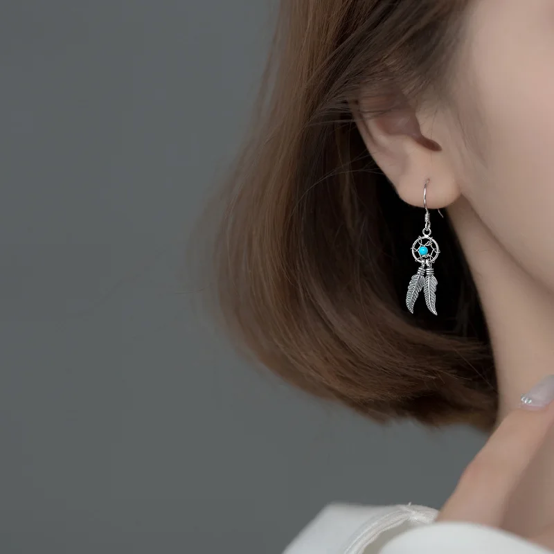 

Реальные 925 пробы серебро Винтаж Ловец снов серьги в виде капель для Для женщин