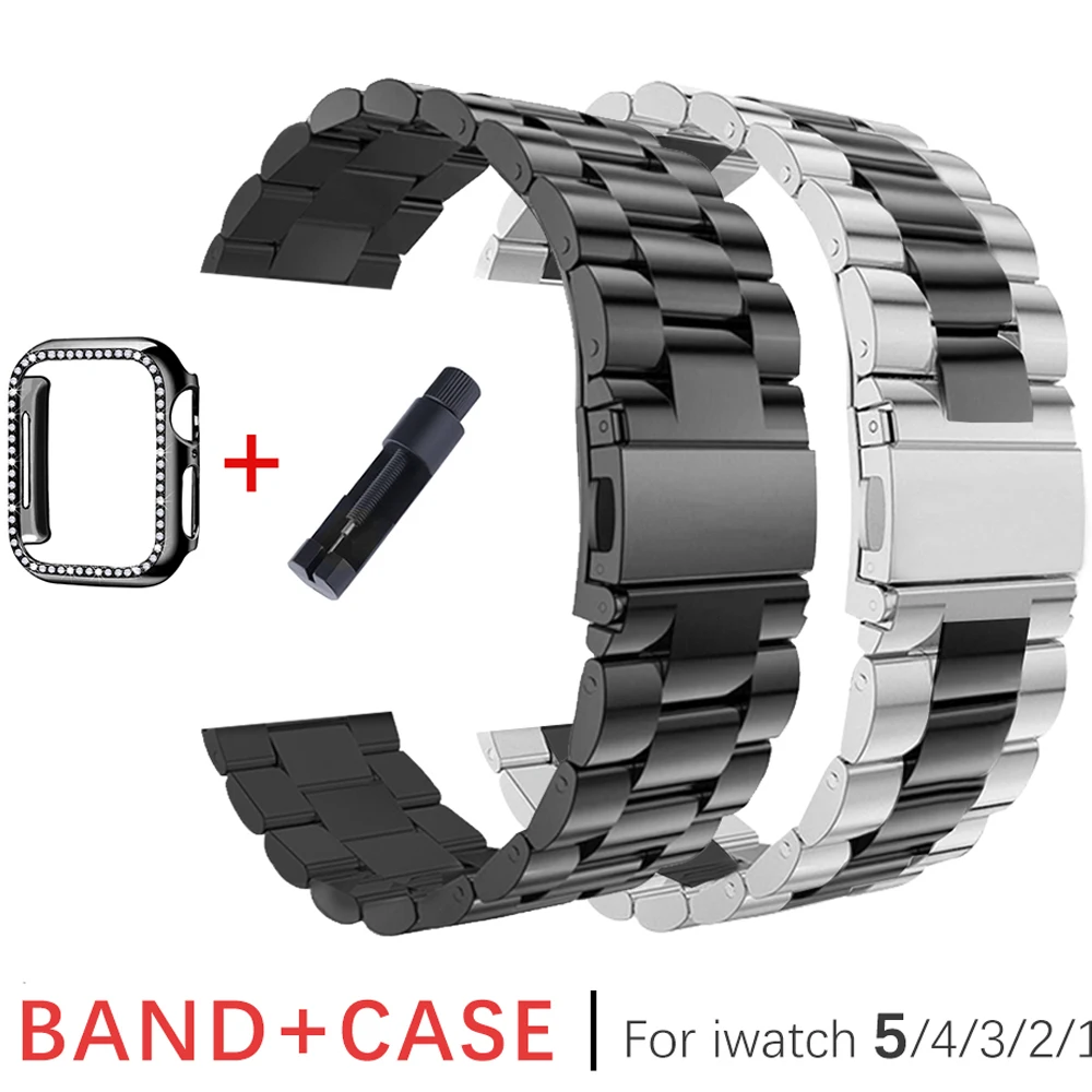 

Stainless Steel Strap For Apple Watch 42mm 38mm 1/2/3/4 Metal Watchband Bracelet Band+Case for iWatch Series 4 5 44mm 40mm