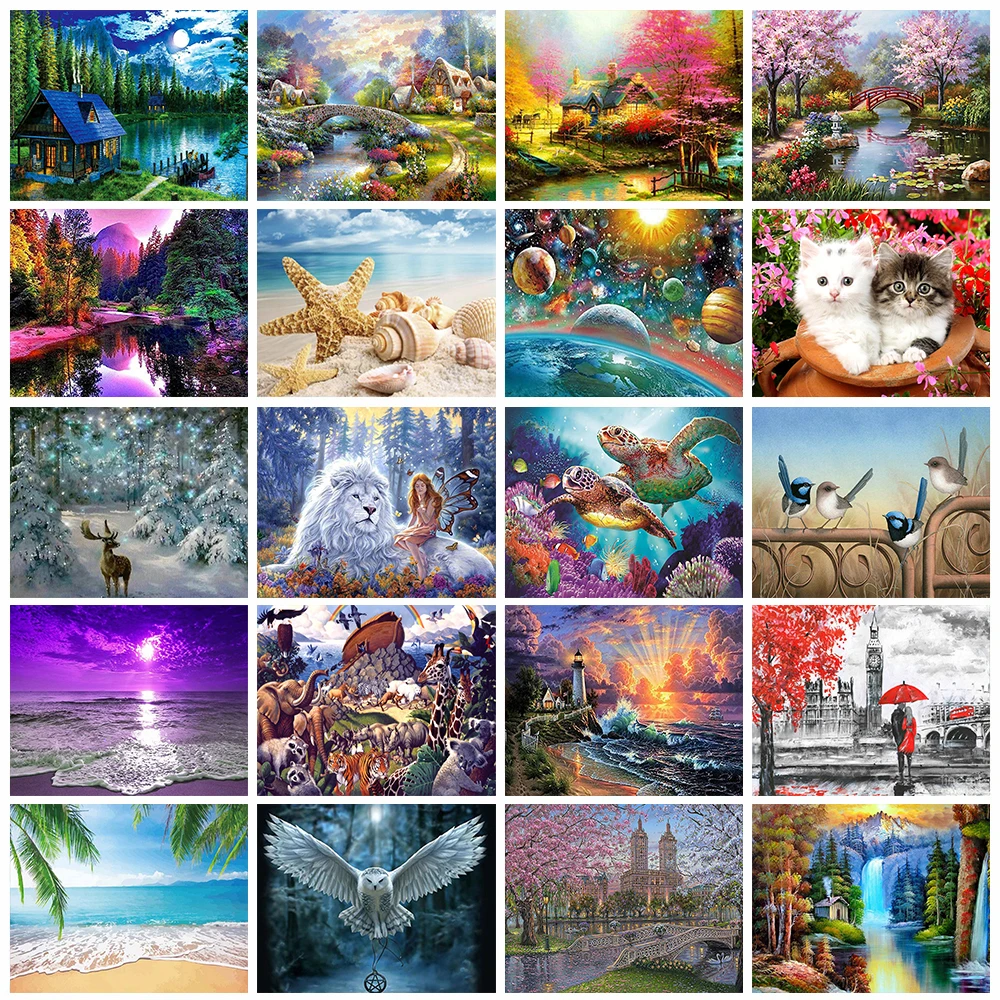 

5D DIY Diamond Painting New Round Landscape Waterfall Diamond Embroidery Mosaic Sea View Room Complete Art Rhinestone Home Decor