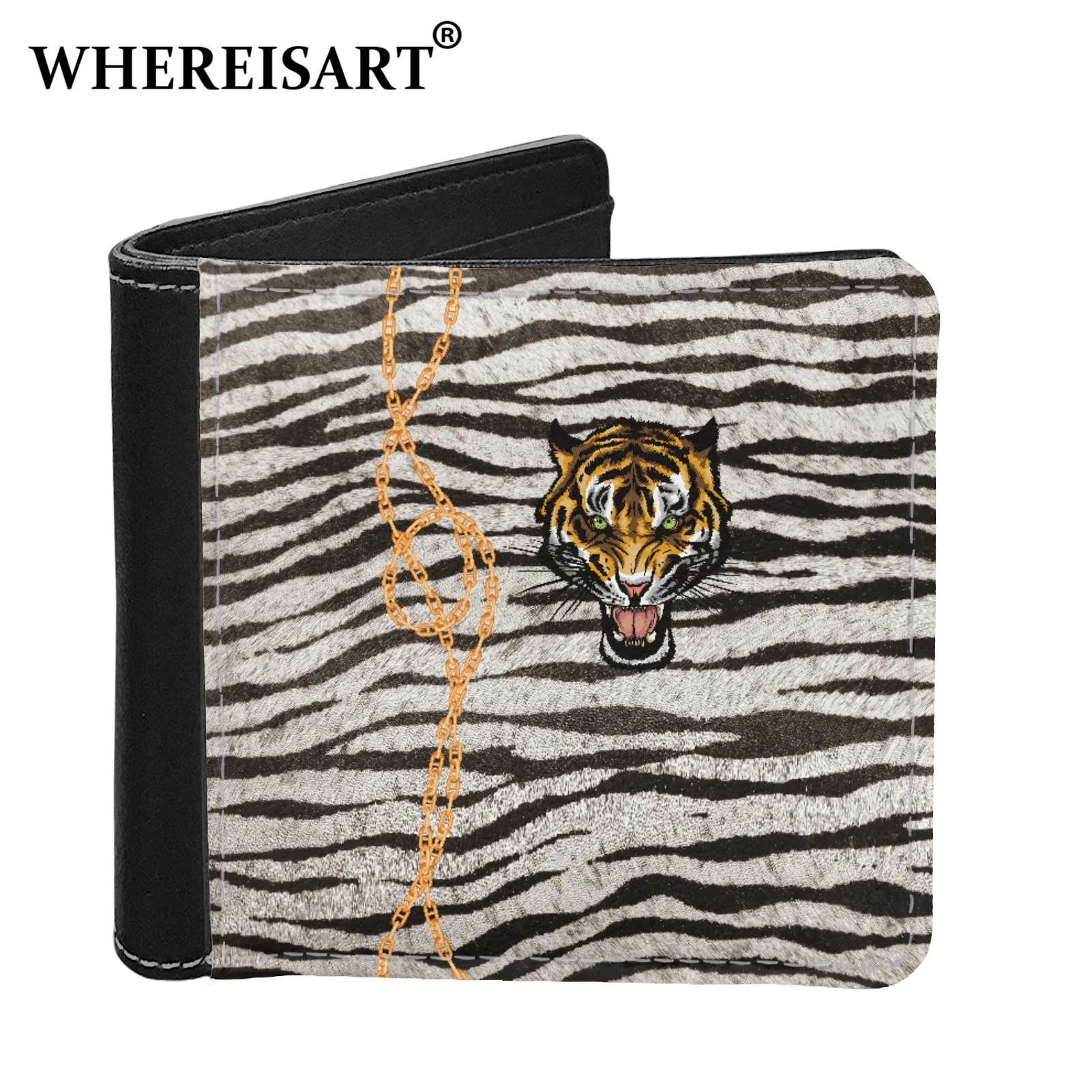 

WHEREISART Reminiscent Design Clutch Coin Card Holder Key Walllet Men Domineering Tiger Head Pattern Purse PU Leather Equal Bags