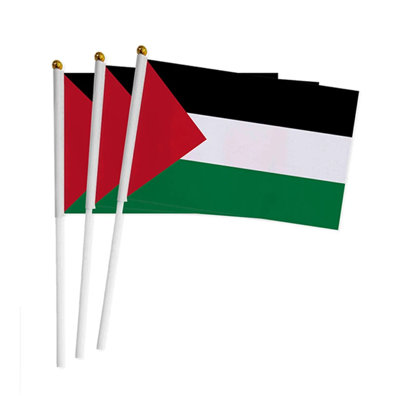 

aerlxemrbrae Custom Hand Flag 14*21CM Palestine Hand Waving Flag 100pcs A Pack with Plastic flagpole Palestine hand flag