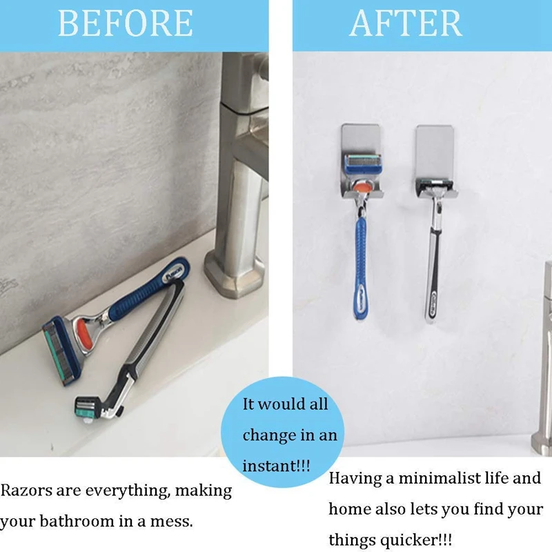 

Razor Holder Shaver Hook Hanger Stand(2 Pack) Self Adhesive Stainless Steel Storage Hook,Shower Hook for Razor,Bathroom Kitchen