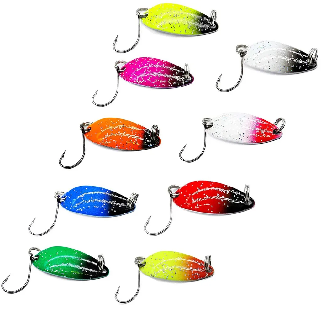 

9PCS Simulated Fishing Bait Soft Bait Colourful With Single Hooks Trout Spoon Set Spin Fishing Isca Artificial Bait для рыбалки