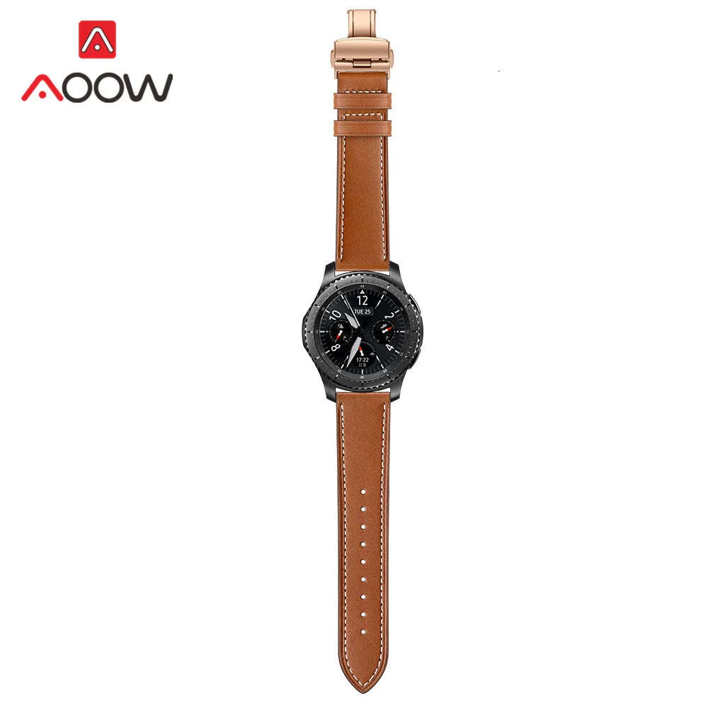 20 мм 22 мм ремешок из натуральной кожи для samsung Galaxy Watch Active 42 мм 46 мм Бабочка Пряжка браслет ремешок аксессуары