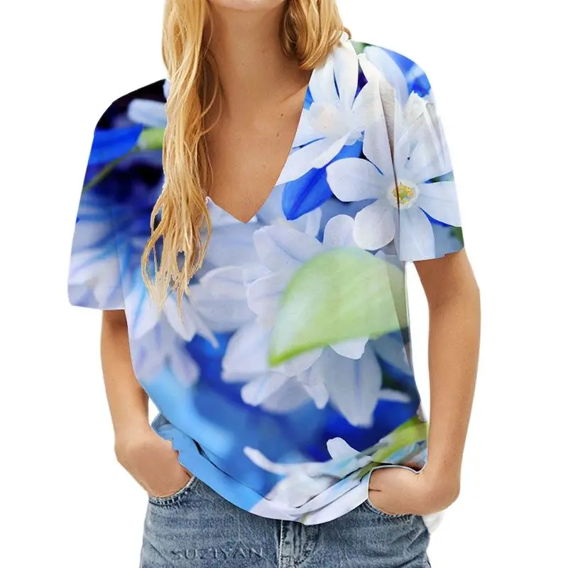 

Женская одежда 5xl, цветная футболка с цветочным принтом 3d, летние повседневные женские топы с коротким рукавом в стиле Харадзюку, женские бл...