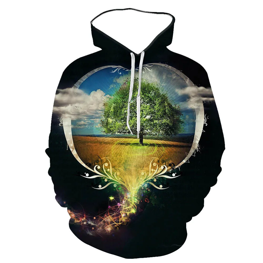 

2021 Men And Women Couple Hoodie Landscape Tree 3d Printing Plus Size Autumn And Winter Oversized Hooded Sweater Street Casual