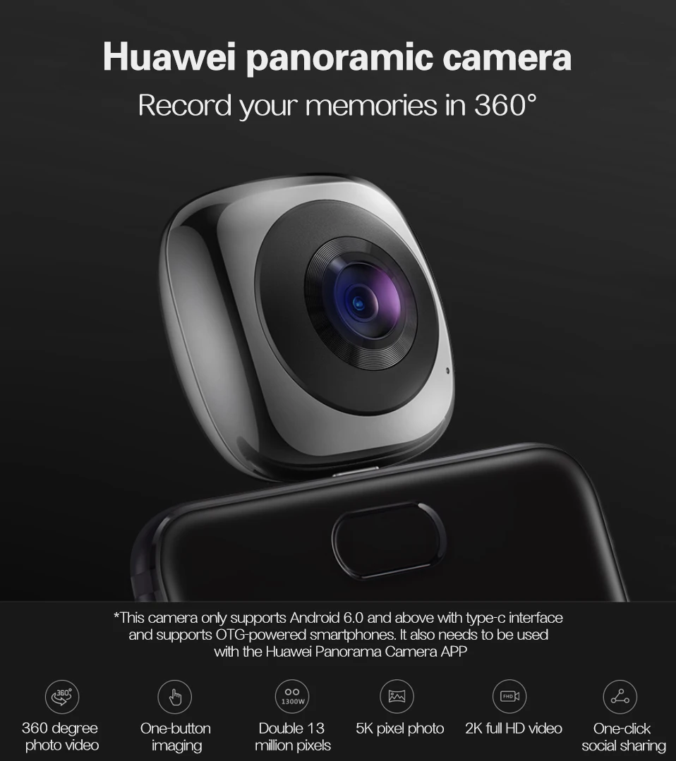 Оригинальная камера huawei envision 360 HD 3D камера с широким углом обзора CV60 объектив внешняя панорамная Спортивная камера для телефона s