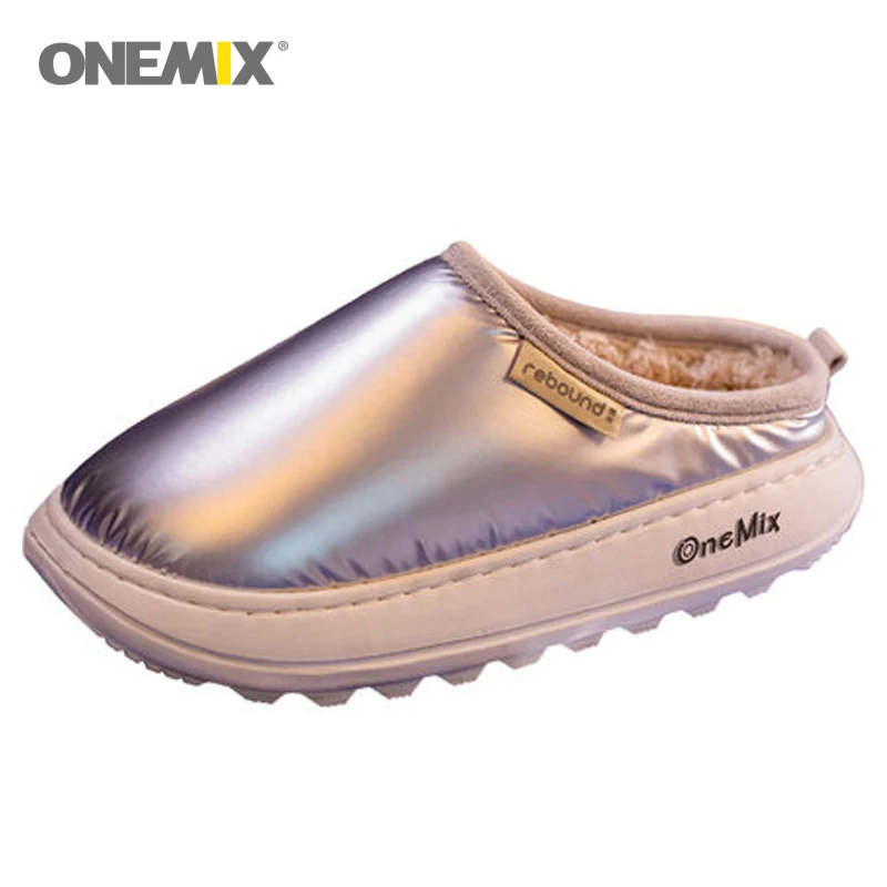 

ONEMIX New Winter Men Slippers Indoor Walking Shoes Women Warm Light Non Slip Cozy Velvet Waterproof Fur Home House Shoes