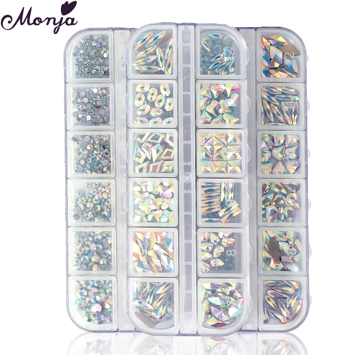 Monja 12 сетки/коробка 3D Шарм Красочные мульти-разных размеров Форма с украшением в виде кристаллов украшения искусства ногтя AB плоские стразы декоративный для маникюра DIY - изображение