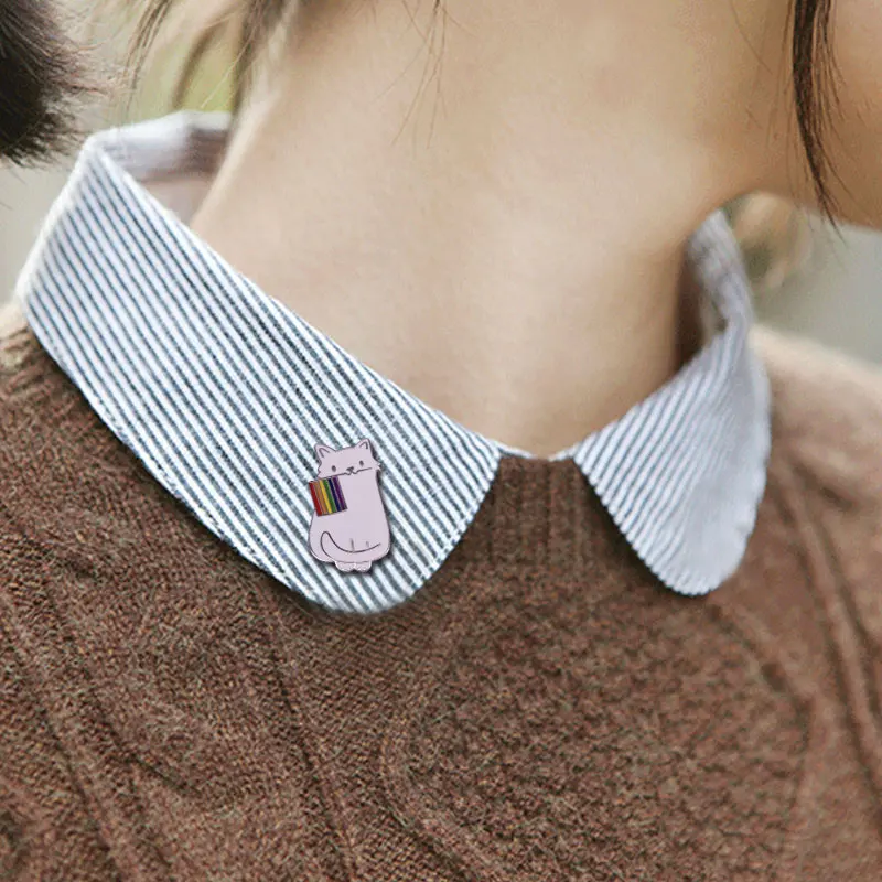 Жесткая эмалированная заколка с милым котом Purride ЛГБТ гей-Прайд Радужный Флаг