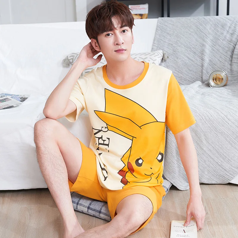 

Summer Men's Pajamas Cotton Casual Loose Short Sleeve Shorts Home Wear Can Be Worn Young Suit pyjama men