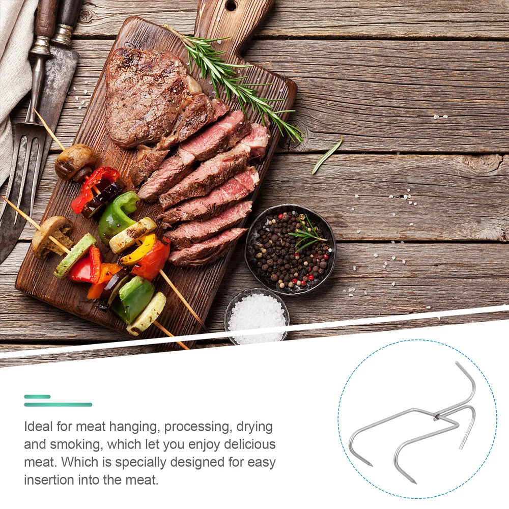 

4pcs Stainless Steel Hooks Thicken Meat Hooks Home Double Row BBQ Hooks
