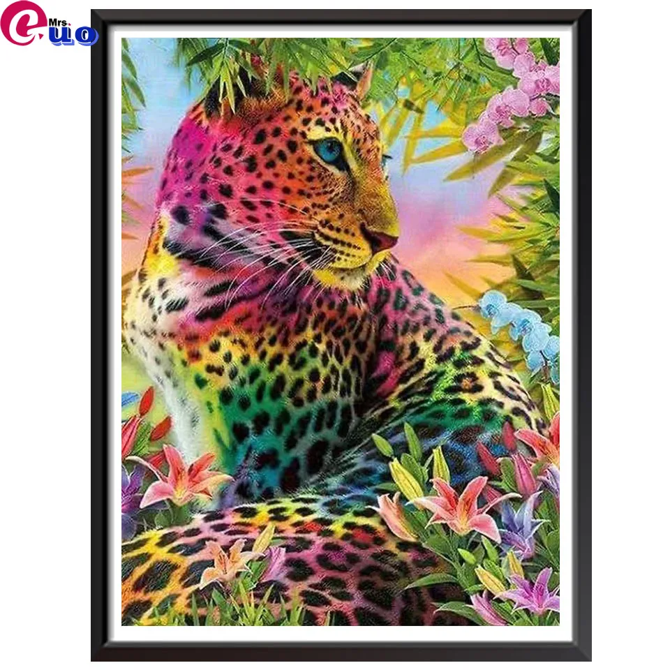 

5d diy diamond painting leopard mosaic cross stitch flower animals embroidery diamond round square stones decor