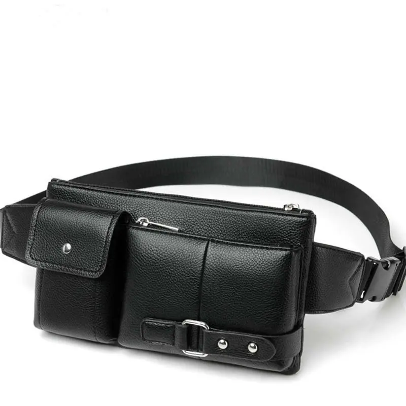 

2021 Fashion Men's Belt Bag Classic Solid Color PU Leather Bags Outdoor Leisure Travel Fanny Pack Purse Waist Packs for Male