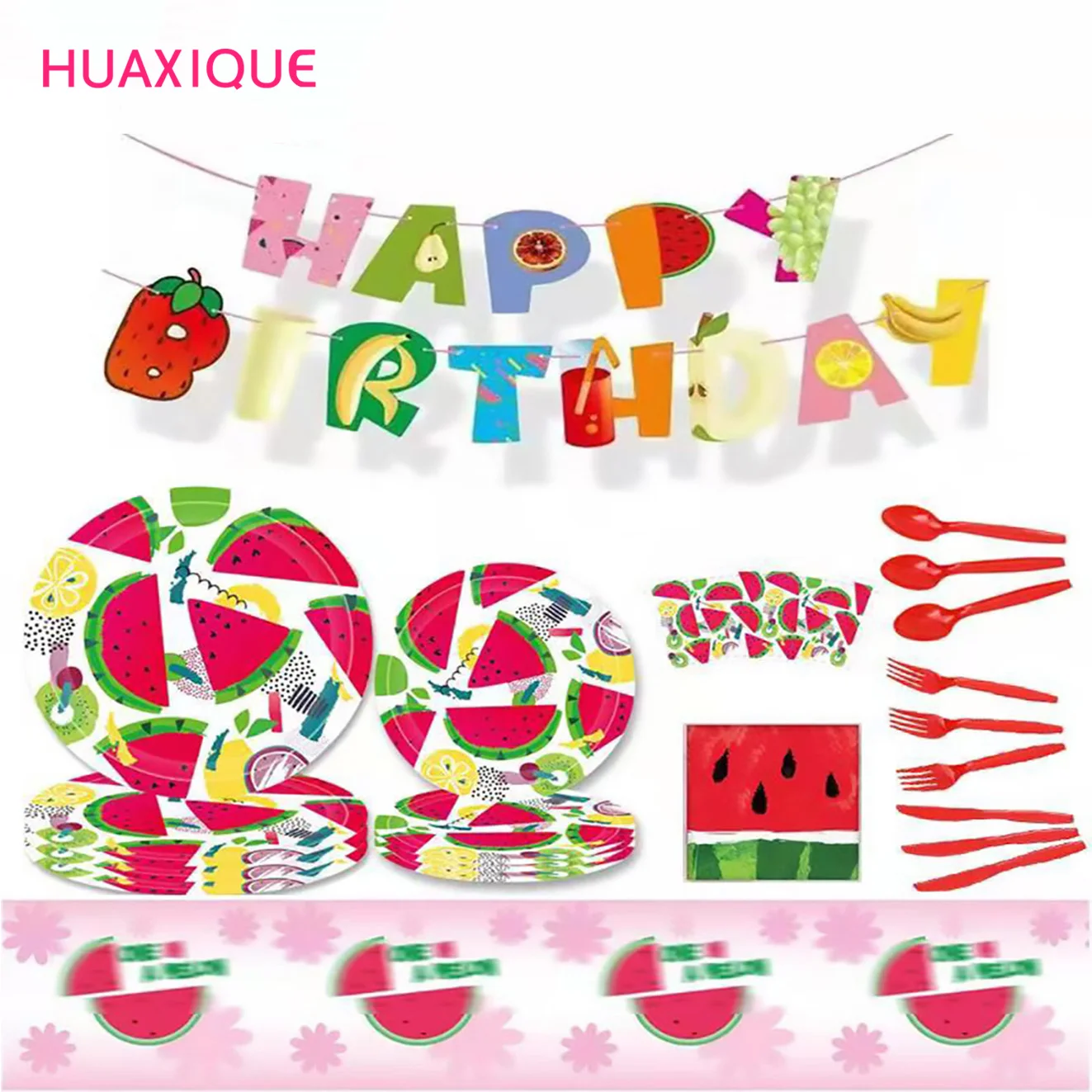 

Party Decorations Disposable Tableware Balloons Happy Birthday Decor Kids Baby Shower Fruit Watermelon Summer Party Supplies