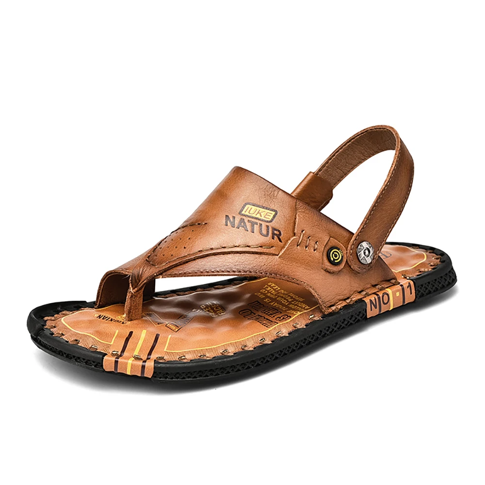 

Men Sandals Summer Genuine Leather Roman Sandals Male Casual Shoes Beach Flip Flops Men Fashion Outdoor Slippers Two wear Shoes