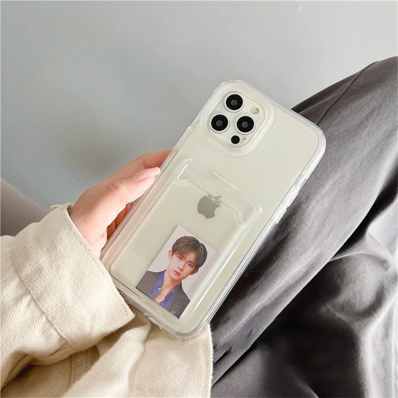 Прозрачный противоударный чехол для телефона с отделением карт iPhone 13 11 12 Pro Max XR X XS