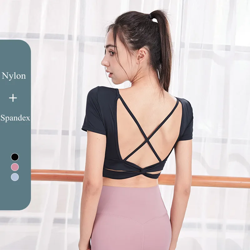 Пикантные рубашки с открытой спиной и перекрестными лямками для занятий йогой