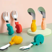 baby gadgets tableware set children utensil stainless steel toddler dinnerware cutlery cartoon infant food feeding spoon fork