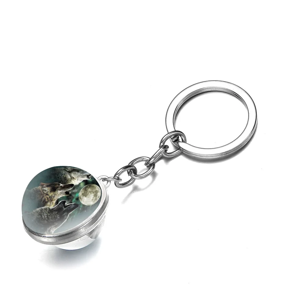 Светится в темноте волк брелок вой животных и с лунным камнем кулон Двусторонняя