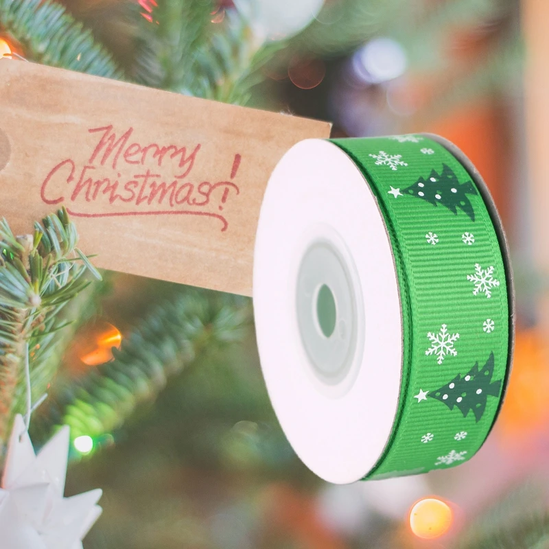 

10 Rolls 10 Yards 20mm Christmas Tree Printing Red Green Grosgrain Ribbon for DIY Crafts Gift Wrapping Xmas Decoration
