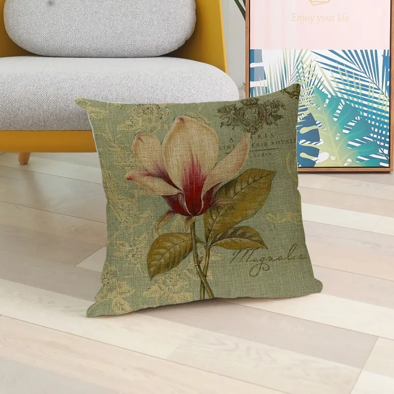 Винтажный чехол для подушки с бабочками птицами цветами хлопковая льняная