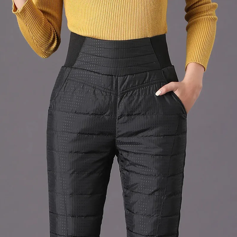 

Winter Thicken Warm Ladies Down Cotton Trousers Striped Loose Causal Pencil Pants High Waist Straight Pants Female Plus Size 4XL