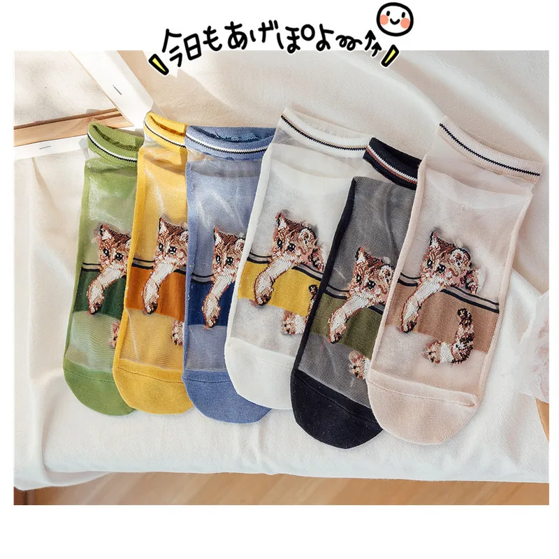 Женские носки весна 2020 новая мода Мультяшные кошки корейский стиль модные тонкие