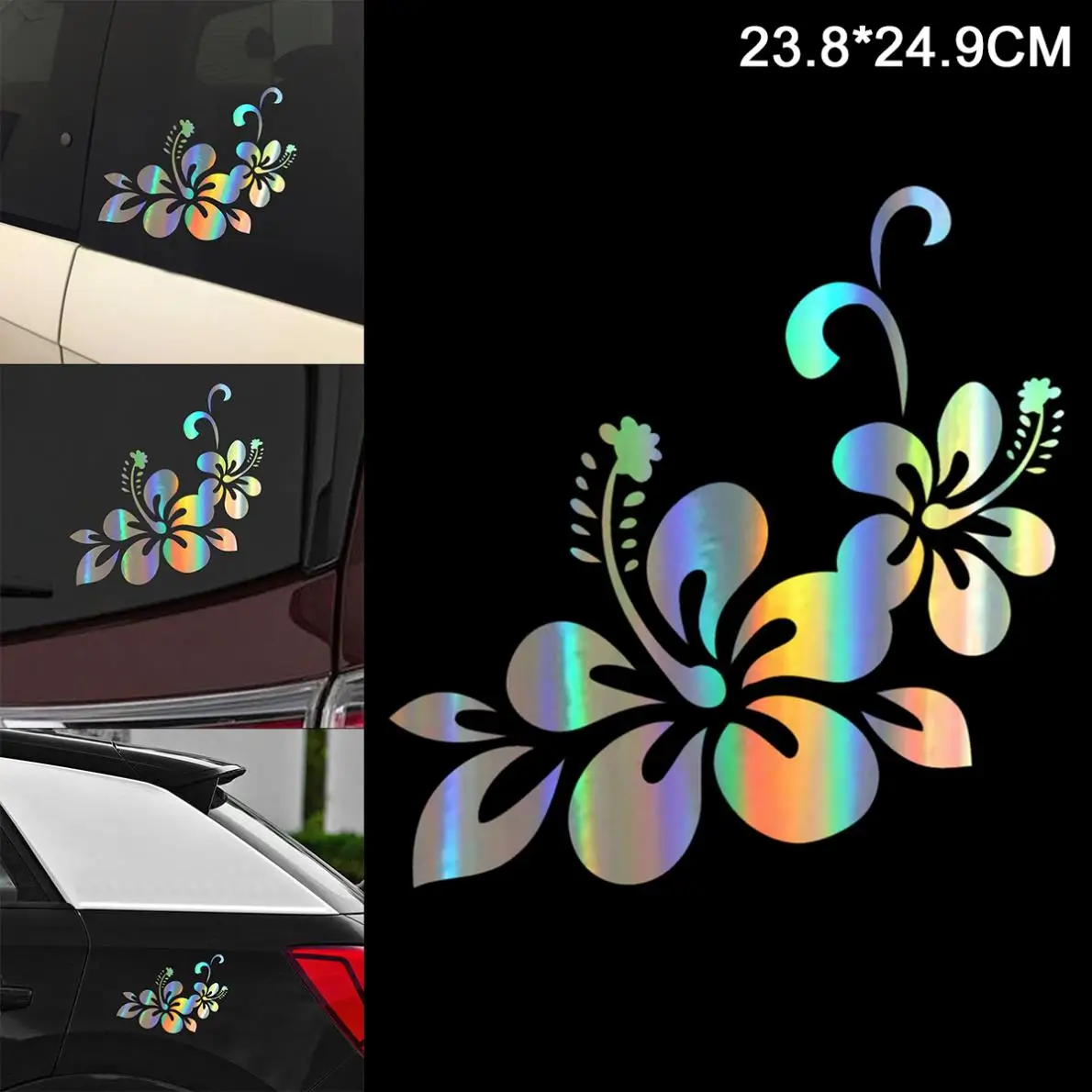 

23.8 x 24.9 CM Laser Vinyl Elegent Flower Car Sticker Outdoor Reflective Car Motorcycle Body Bumper Hood Decals Window Sticker