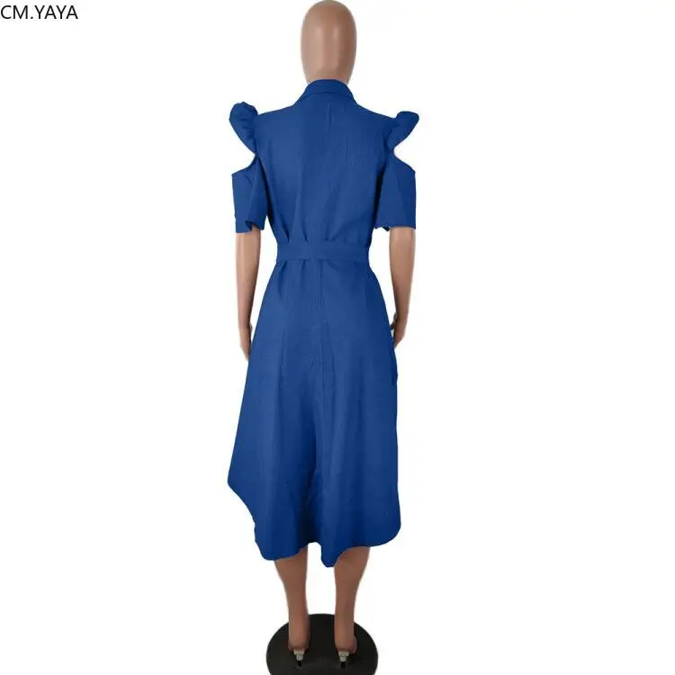 Женское джинсовое платье миди с оборками и рукавами крылышками Клубные вечерние