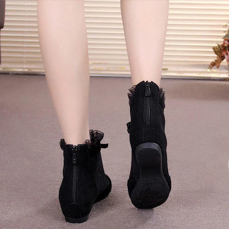 

GKTINOO 2021 Fashion Summer Ankle Boots for Women Flat Heel Boots Mesh Height Increasing Casual Shoes Genuine Leather Big Size