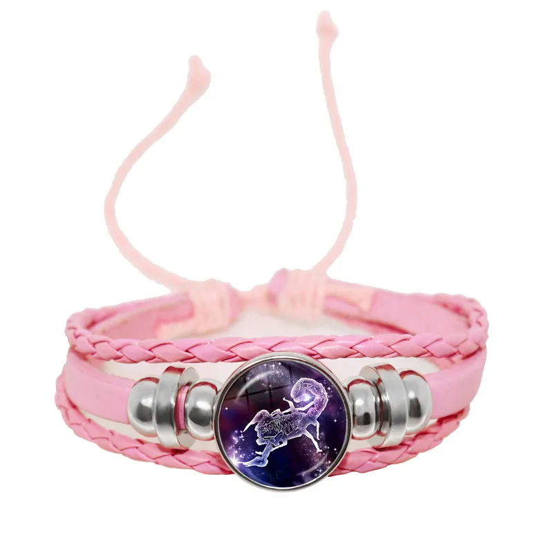 12 созвездий кожаный браслет Знаки зодиака ручной работы стеклянный кабошон