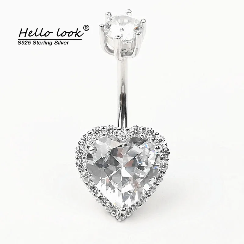 

HelloLook 925 пробы Серебряное кольцо для пупка в форме сердца, циркониевое кольцо для пупка, изысканное украшение для пирсинга тела, аксессуары