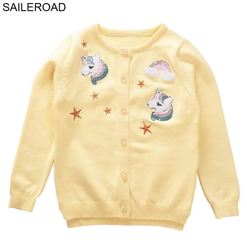 W19303 sweater SAILEROAD 2-7 лет свитер девушка однобортный малыш кардиган единорог вышивка детские свитера для детской одежды - Цвет: W19303 sweater