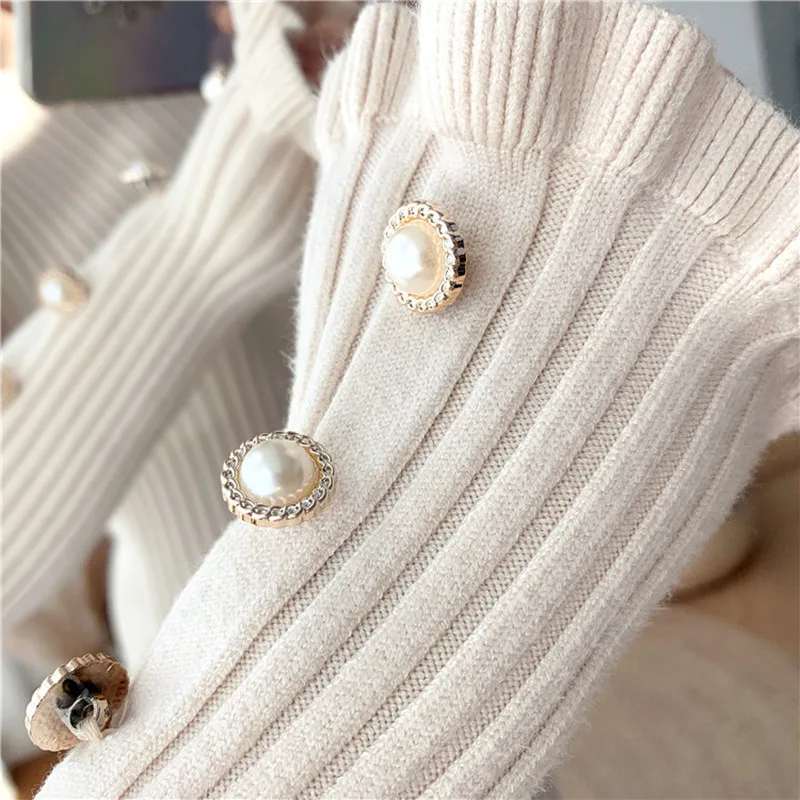 

Seoulish Autumn Winter Warm Knitted Women's Mermaid Dress 2021 New Button High Waist Long Sleeve O-Neck Sweater Dress Female