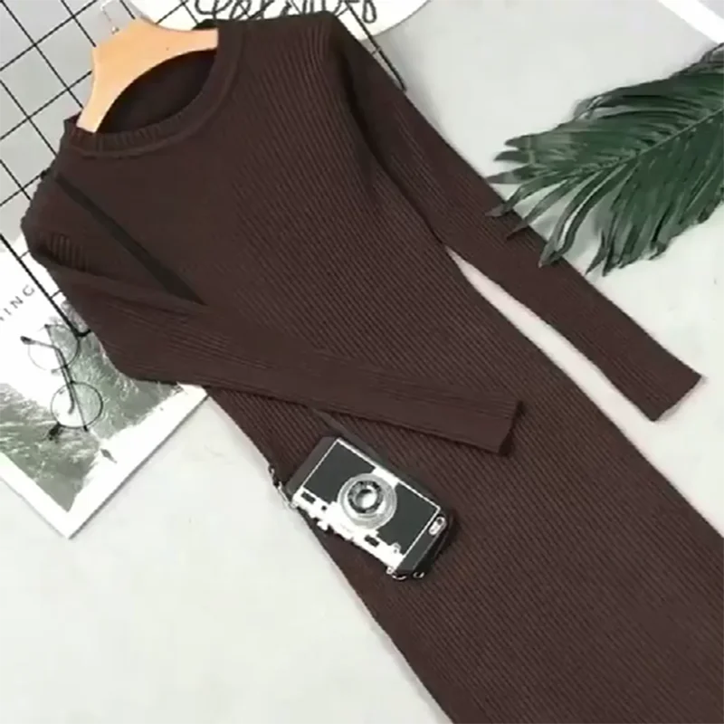 Зимнее платье свитер с длинным рукавом облегающее трикотажное горячая