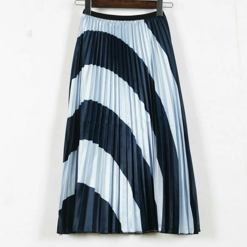 Весна 2019 новинка цветная яркая атласная юбка в полоску Цветовая контрастная