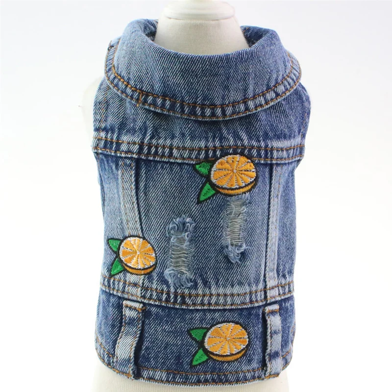 Джинсовая куртка с вышивкой для собак Повседневная Верхняя одежда кошек