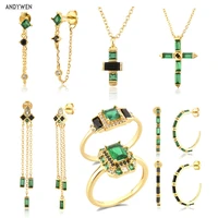 andywen 925 sterling silver gold green black chain earring cross necklace ring jewelry set anillo fino sabrina zircon jewels
